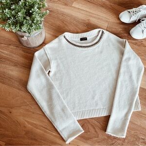 True Religion Cream Ivory Pullover Sweater Chain Neck Knitted Cozy Outerwear S